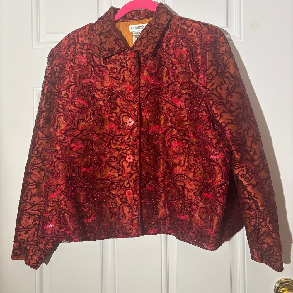 Coldwater Creek Red Scroll Embroidered/Beaded Jacket